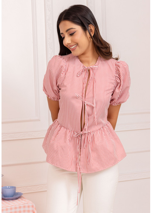 ANDREA FRONT KNOT STRIPE BLOUSE